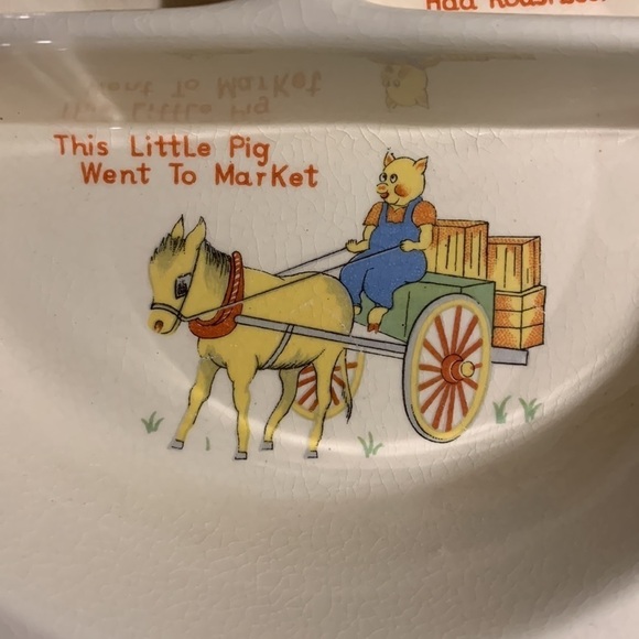 VINTAGE So Vintage Baby Food warming dish, Ceramic, this little piggy, has box - Picture 2 of 5